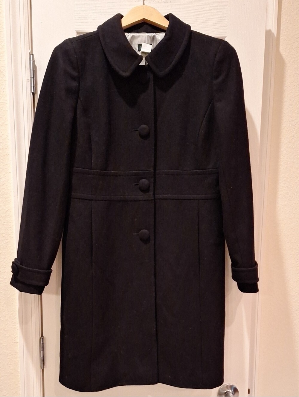 J. Crew - Black Wool Coat with Rounded Collar - 10